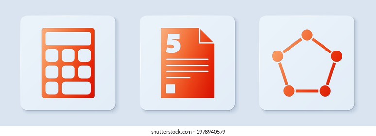 Set Test or exam sheet, Calculator and Geometric figure Pentagonal prism. White square button. Vector