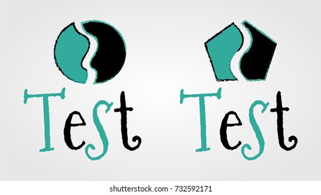 Set of test logo. Green and blue test icon. 2 parts of the whole.