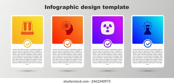 Set Test tube, Atom, Radioactive and Explosion in the flask. Business infographic template. Vector