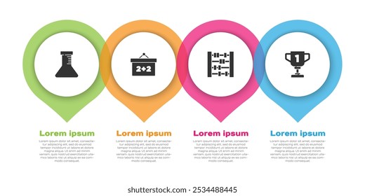 Set Test tube and flask, Chalkboard, Abacus and Award cup. Business infographic template. Vector