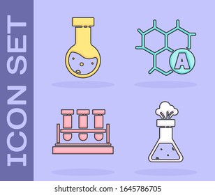 Set Test tube and flask chemical, Test tube and flask chemical, Test tube and flask chemical and Chemical formula icon. Vector