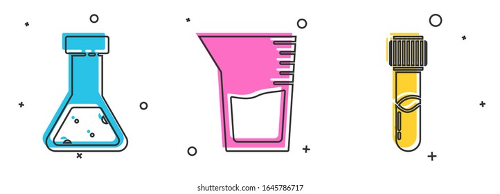 Set Test tube and flask chemical, Laboratory glassware or beaker and Test tube and flask chemical icon. Vector