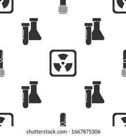 Set Test tube and flask chemical, Radioactive and Test tube and flask chemical on seamless pattern. Vector