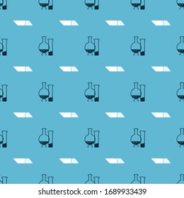 Set Test tube and flask chemical laboratory test and Eraser or rubber on seamless pattern. Vector