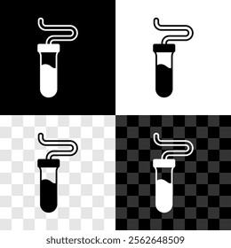 Set Test tube and flask chemical laboratory test icon isolated on black and white, transparent background. Laboratory glassware sign.  Vector