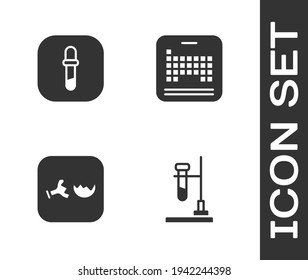 Set Test tube flask on fire, Pipette, Broken and Periodic table icon. Vector