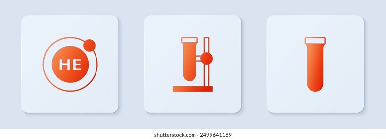 Set Test tube flask on stand, Helium and . White square button. Vector