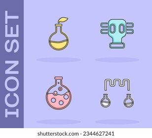 Set Test tube and flask, Plant breeding,  and Gas mask icon. Vector