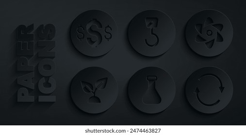 Set Test tube and flask, Plant based, Recycle symbol, Industrial hook and Dollar icon. Vector