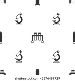 Set Test tube,  and Microscope on seamless pattern. Vector