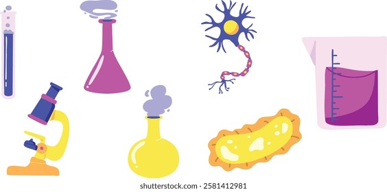 set of Test tube, Microscope, Pipette, Cell, biology 