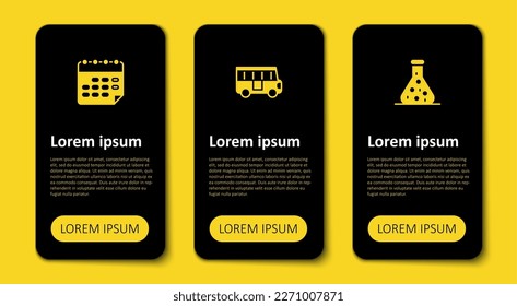 Set Test tube, School Bus and timetable. Business infographic template. Vector