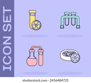 Set Test tube with toxic liquid,  and  icon. Vector