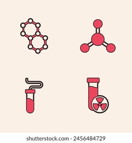 Set Test tube with toxic liquid, Molecule,  and  icon. Vector