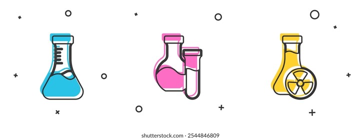 Fije el tubo de ensayo, y con el icono tóxico del líquido. Vector