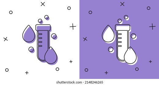 Set Test tube with water drop icon isolated on white and purple background.  Vector