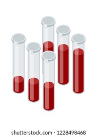 Set of test tubes with blood on a white background in isometric style. Vector illustration