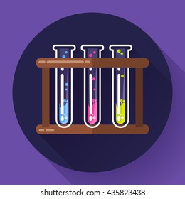 set test tubes bubbling sparkling liquid icon. Flat 2.0 design style