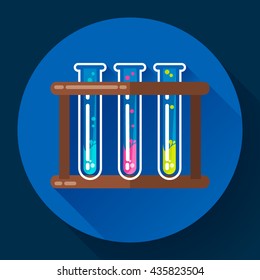 set test tubes bubbling sparkling liquid icon. Flat 2.0 design style