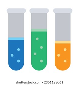 Set of test tubes vector. Flasks with medicine and analyzes for laboratory research. Multicolored flat vector icon representing medicine items concept isolated on white background