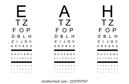 Set of Test visual measure icon, optical chart letter symbol, optometrist focus vector illustration .