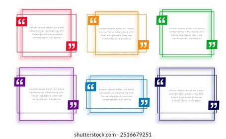 conjunto de modelo de quadro de vírgula testemunhal para conteúdo da web e vetor de texto