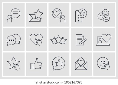 Icono conjunto de Testimonios. Plantilla de símbolo de paquete de comentarios para el logotipo de colección de diseño gráfico y web ilustración vectorial