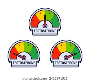 Set of Testosterone Level Indicators Vector Illustration with Color Coded Hormonal Balance Gauges