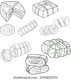 Conjunto de bánh chung (bolo de teste) para a arte da linha do Ano Novo Lunar e ilustração.
