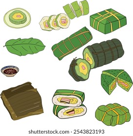 Conjunto de bánh chung (bolo de teste) para Ano Novo Lunar Arte e Ilustração