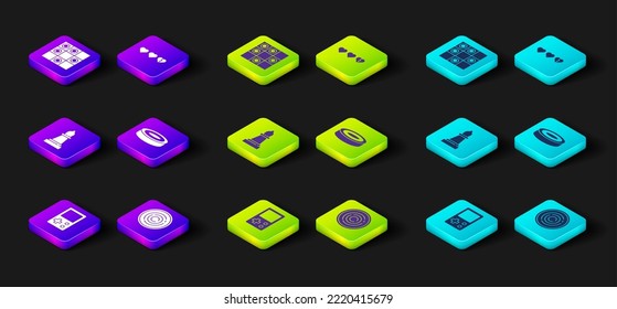 Indique el icono Tetris, fichas de juego Checker, ajedrez, Corazones para y tablero de damas. Vector