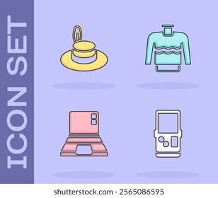 Set Tetris, Man hat, Laptop and Sweater icon. Vector