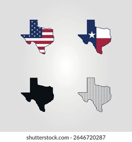 set of texas map and texas flag logo design. Great for Texanthemed designs, travel brochures, state pride graphics, and educational materials.