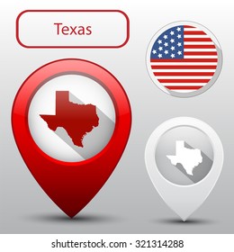 Set of Texas state with flag america and map pointer