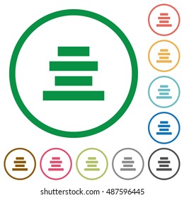 Set of text align center color round outlined flat icons on white background