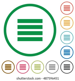 Set of text align justify color round outlined flat icons on white background