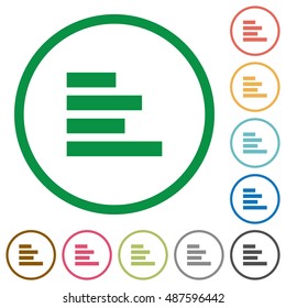 Set of text align left color round outlined flat icons on white background
