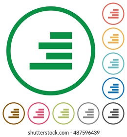 Set of text align right color round outlined flat icons on white background
