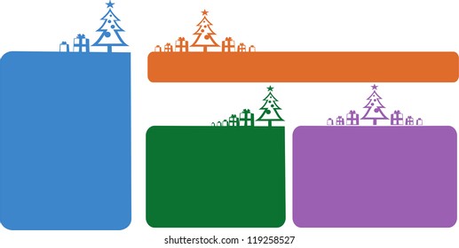 Set of text boxes with Christmas gifts and Christmas tree