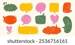 Set of text boxes and speech bubbles with crayon or chalk texture. Retro illustration on a white background.