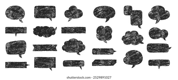 Set of text boxes and speech bubbles with crayon or chalk texture. Japan handwritten illustration on a white background.