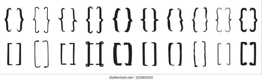 Set Of Text Bracket. Assorted Bracket Icon Set. Quote And Parenthesis Boxes Symbol. Doodle Style Of Text Bracket Vector Graphic Design.