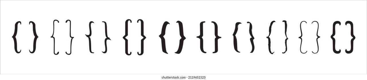 Set of text bracket. Assorted bracket icon set. Quote and parenthesis boxes symbol. Doodle hand drawn style of text bracket vector graphic design.