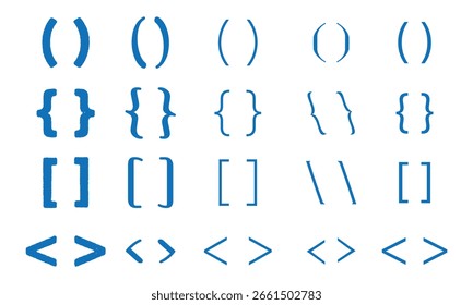 Conjunto de corchetes de texto. Icono de corchete. Icono de cuadro de presupuesto. Mensajes de texto y cajas de frenos.