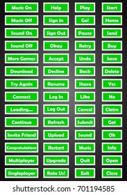 Set of text buttons in cartoon style. 2d asset for user interface GUI in mobile application or casual video game.