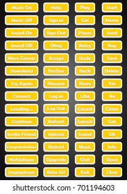 Set of text buttons in cartoon style. 2d asset for user interface GUI in mobile application or casual video game.