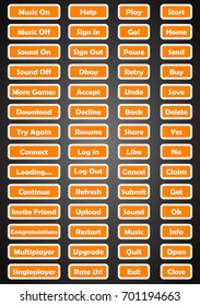 Set of text buttons in cartoon style. 2d asset for user interface GUI in mobile application or casual video game.