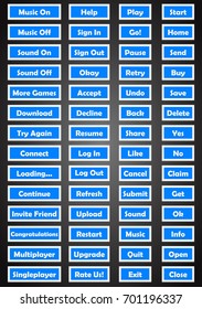 Set of text buttons in cartoon style. 2d asset for user interface GUI in mobile application or casual video game.