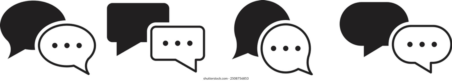 Conjunto de iconos de chat de texto. Icono de conversación. Signos y símbolos de la burbuja del habla. Icono de comentario. Mensaje. Ilustración vectorial