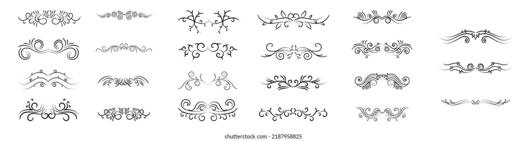 Set of text delimiters, Collection of arabesque, calligraphic decorative set,  Vintage Decorations, calligraphic Ornaments, dividers, borders, frames, Vector isolated illustration, and Design elements